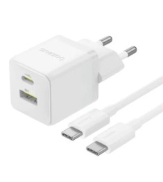 Baseus Palm 30W PD Charger (1 Type-C / 1 USB) + Type-C to Type-C Cable (White) P..